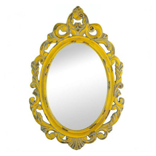 Distressed Vintage-Look Ornate Yellow Mirror - Giftscircle