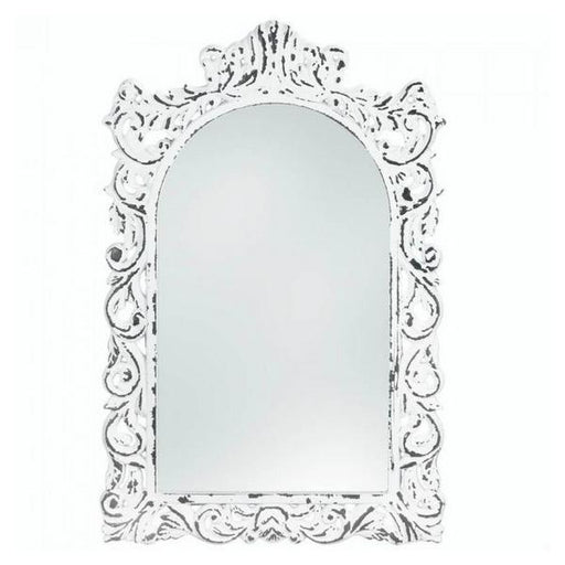 Distressed White Ornate Wood Wall Mirror - Giftscircle