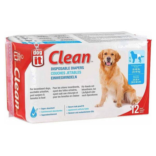 Dog It Clean Disposable Diapers - X-Large - 12 Pack - 55-90 lb Dogs - (20-26" Waist) - Giftscircle