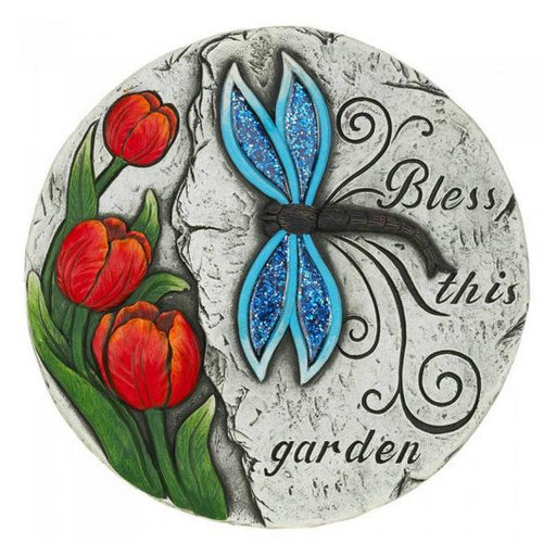 Dragonfly and Tulips Bless This Garden Cement Stepping Stone - Giftscircle