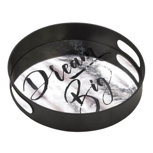 Dream Big Round Mirrored Metal Tray - 12 inches - Giftscircle