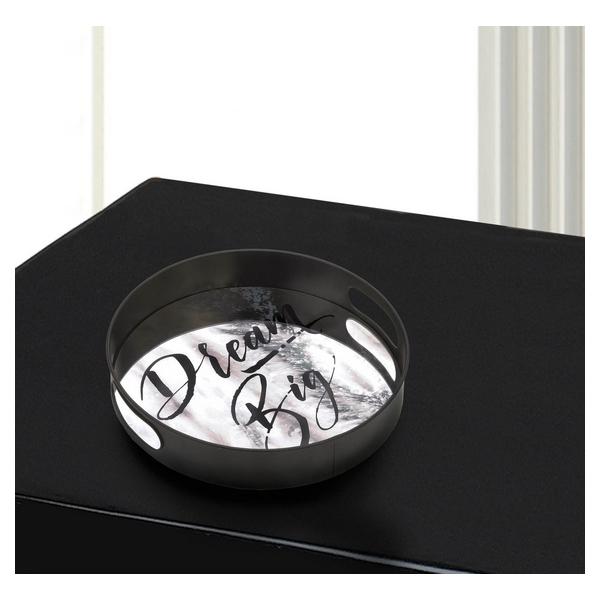 Dream Big Round Mirrored Metal Tray - 12 inches - Giftscircle