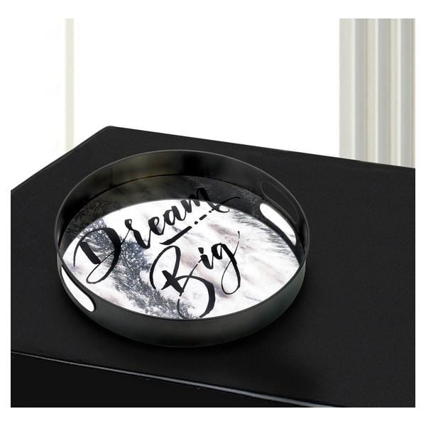 Dream Big Round Mirrored Metal Tray - 15 inches - Giftscircle