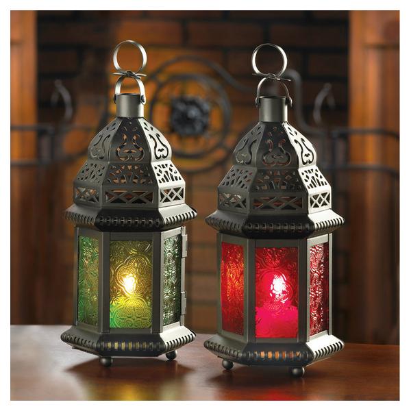 Emerald Glass Moroccan Candle Lantern - 10 inches - Giftscircle