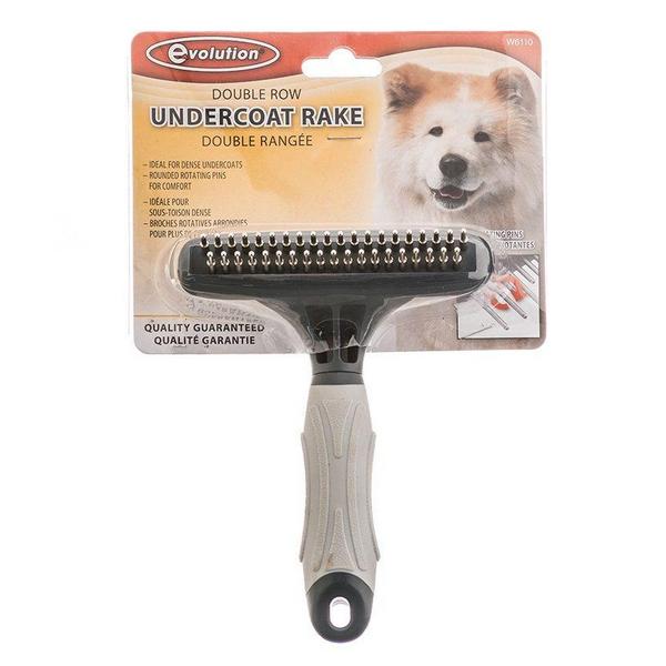 Evolution Undercoat Rake with Rotating Pins - Double Row - For Dense Coats - (5.5" Long x 4.5" Wide) - Giftscircle