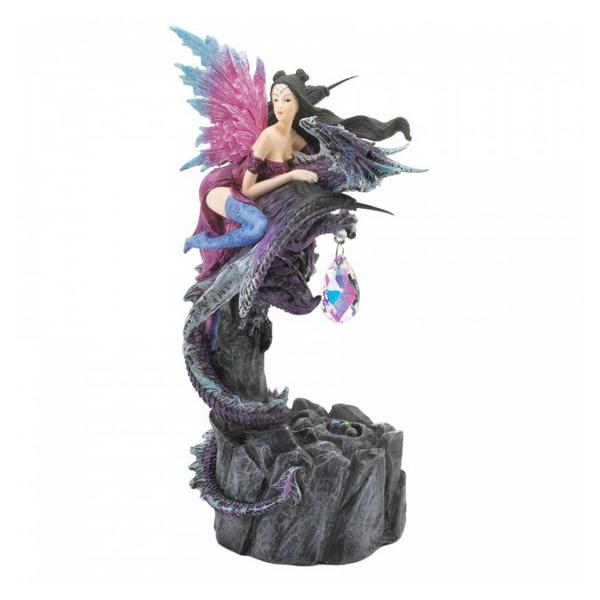 Fairy and Dragon Figurine with Crystal and Light - Giftscircle