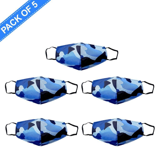 Fancy Cloth Face Mask Camo Blue & Black Pack of 5 by Giftscircle - Giftscircle