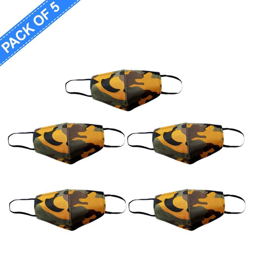 Fancy Cloth Face Mask Camo Brown & Orange Pack of 5 by Giftscircle - Giftscircle