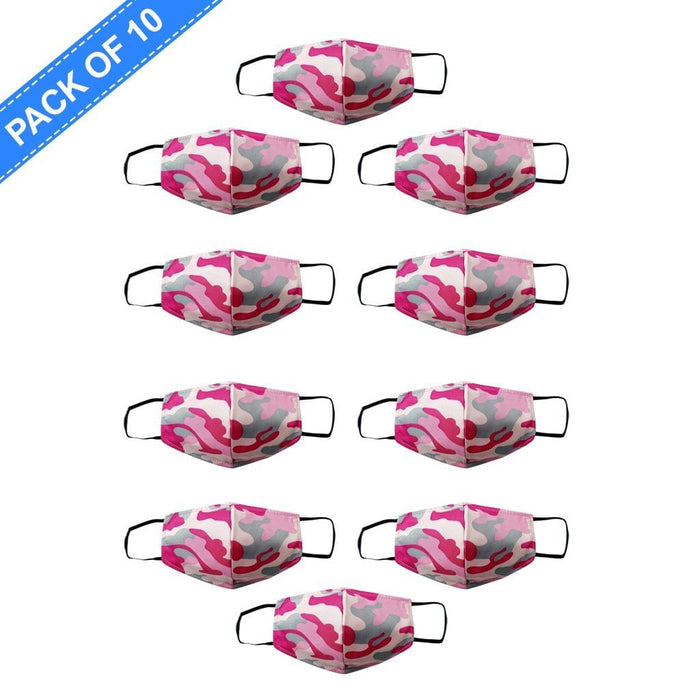 Fancy Cloth Face Mask Camo Pink & Grey Pack of 10 by Giftscircle - Giftscircle