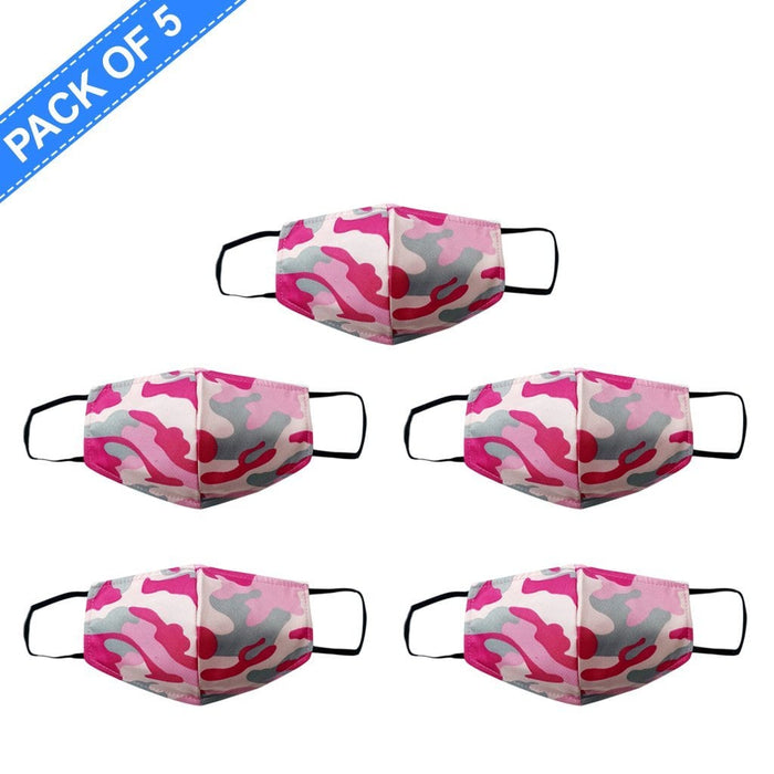 Fancy Cloth Face Mask Camo Pink & Grey Pack of 5 by Giftscircle - Giftscircle