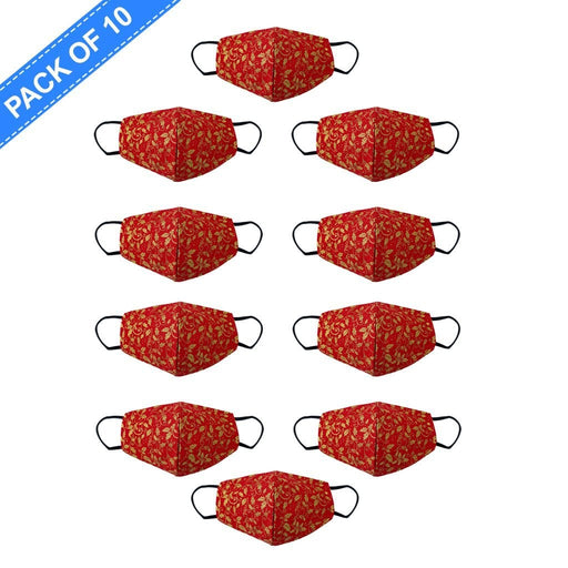 Fancy Cloth Face Mask Holly Red & Gold Pack of 10 by Giftscircle - Giftscircle
