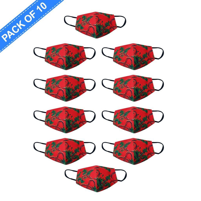 Fancy Cloth Face Mask Mistletoe Red Pack of 10 by Giftscircle - Giftscircle