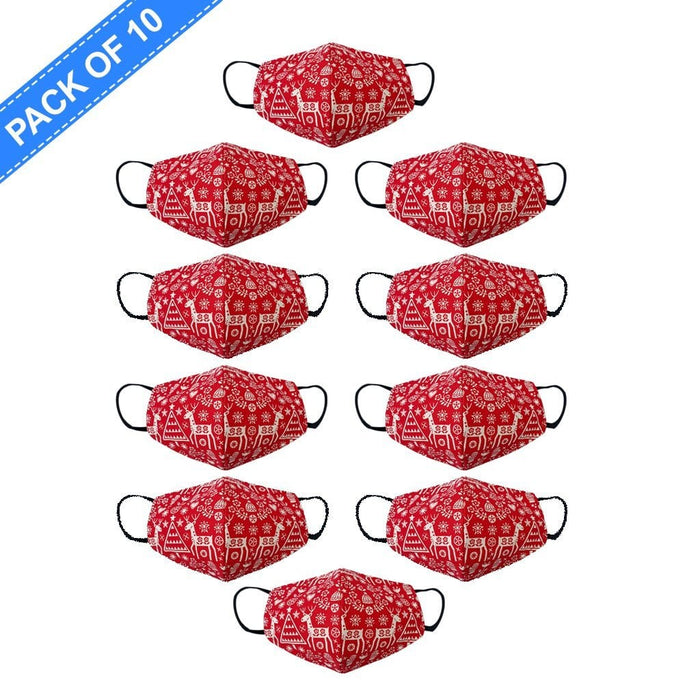 Fancy Cloth Face Mask Reindeer Red Pack of 10 by Giftscircle - Giftscircle
