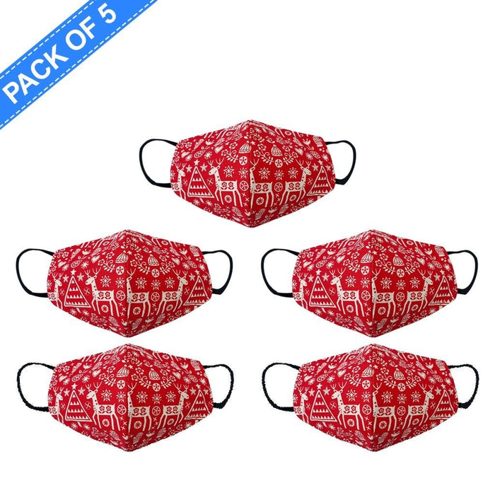Fancy Cloth Face Mask Reindeer Red Pack of 5 by Giftscircle - Giftscircle