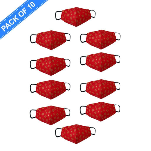 Fancy Cloth Face Mask Snowflakes Red & Gold Pack of 10 by Giftscircle - Giftscircle