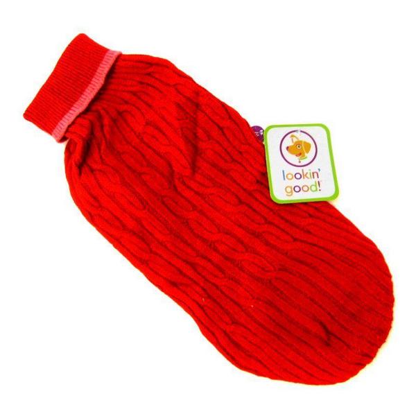 Fashion Pet Cable Knit Dog Sweater - Red - Medium (14"-19" From Neck Base to Tail) - Giftscircle