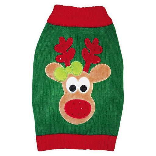 Fashion Pet Green Reindeer Dog Sweater - Small - Giftscircle