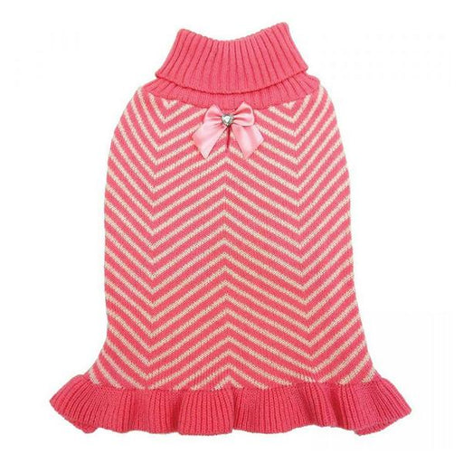 Fashion Pet Stripes & Ruffles Dog Sweater - Pink - X-Small (8"-10" Neck to Tail) - Giftscircle
