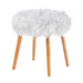 Faux Fur Stool with Wood Legs - White - Giftscircle