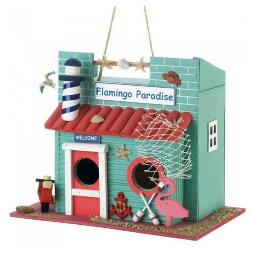 Flamingo Paradise Wood Bird House - Giftscircle