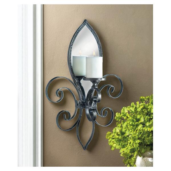 Fleur de Lis Metal Candle Sconce with Mirror - Giftscircle