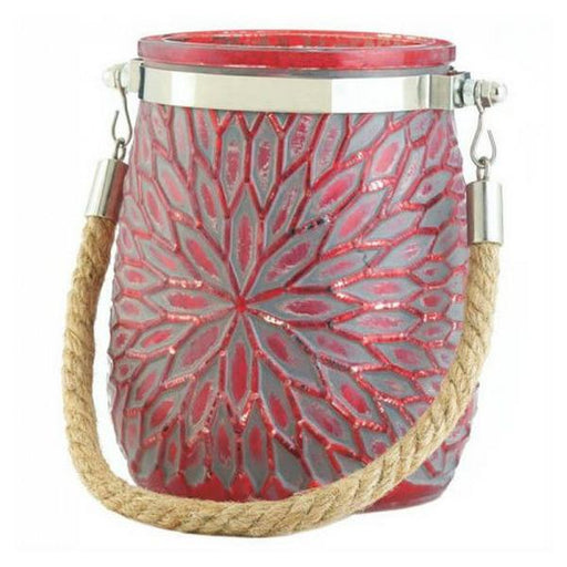 Flower Candle Holder with Rope Handle - Red - Giftscircle