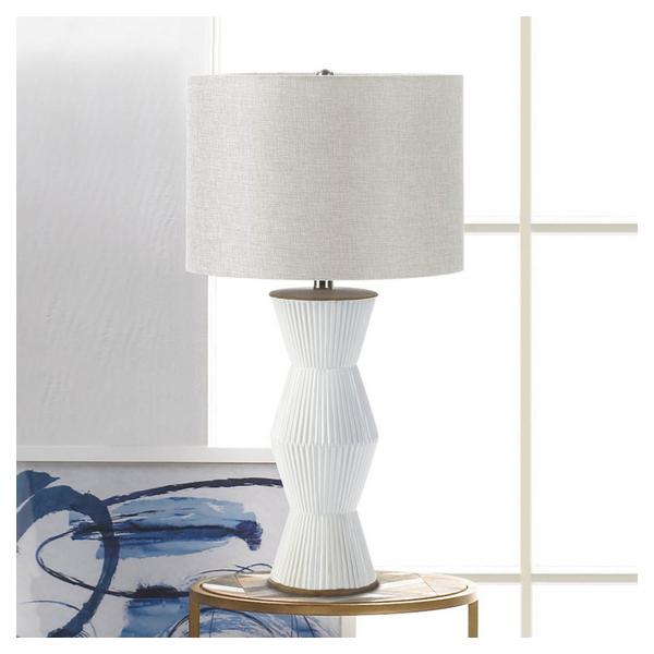 Gable Ridges Table Lamp - White with Beige Shade - Giftscircle