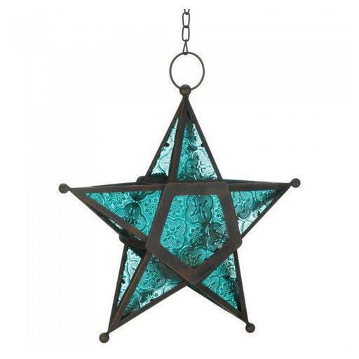 Glass Star Hanging Candle Lantern - Blue - Giftscircle