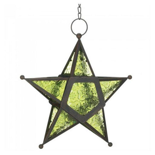 Glass Star Hanging Candle Lantern - Green - Giftscircle