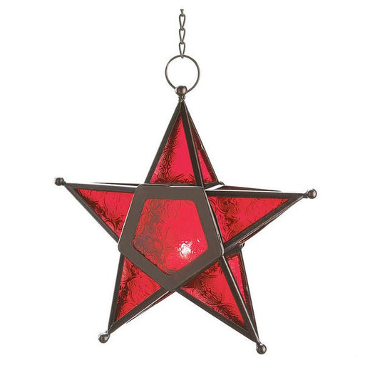 Glass Star Hanging Candle Lantern - Red - Giftscircle