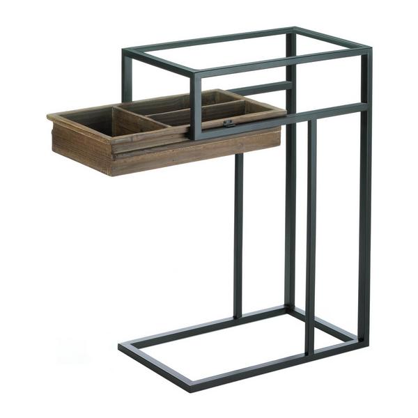 Glass-Top Industrial Side Table with Pull-Out Drawer - Giftscircle