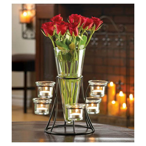 Glass Vase with Six Glass Candle Holders - Giftscircle