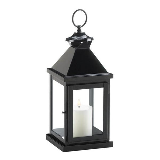 Glossy Black Metal Candle Lantern - 14.25 inches - Giftscircle