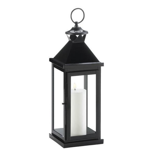 Glossy Black Metal Candle Lantern - 17.5 inches - Giftscircle