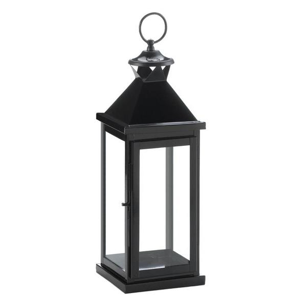 Glossy Black Metal Candle Lantern - 17.5 inches - Giftscircle