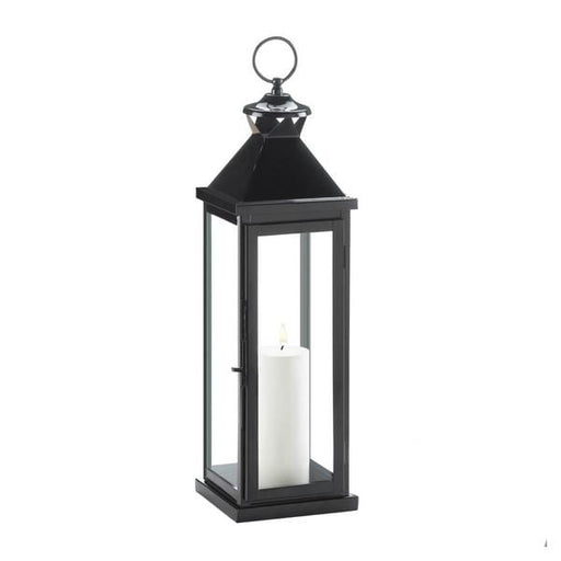 Glossy Black Metal Candle Lantern - 20.5 inches - Giftscircle
