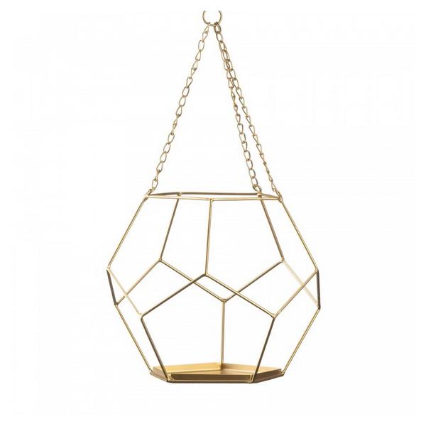 Golden Metal Geometric Prism Hanging Plant Holder - Giftscircle