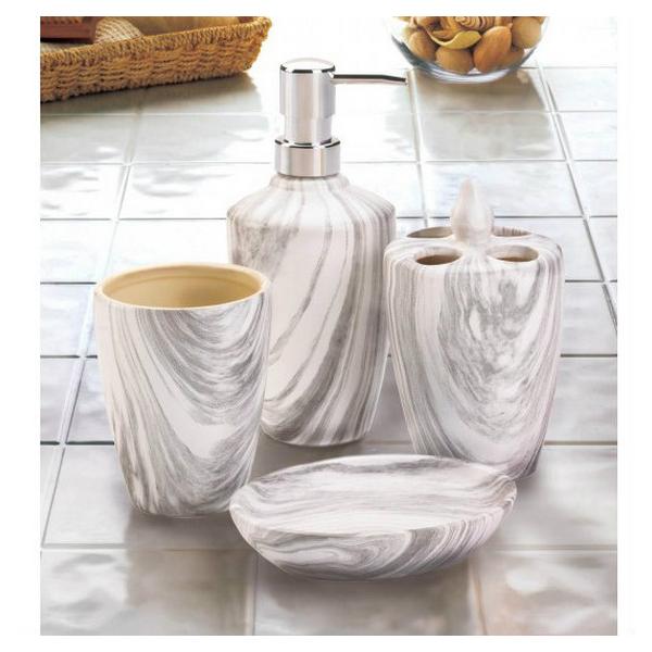 Gray Marble Porcelain Bath Accessory Set - Giftscircle