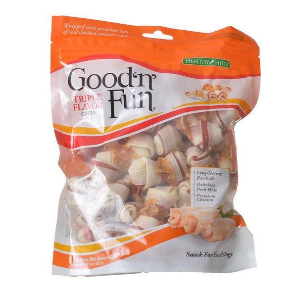 Healthy Hide Good 'n' Fun Triple-Flavor Bones - Beef, Pork & Chicken - Mini - 25 Pack - Giftscircle