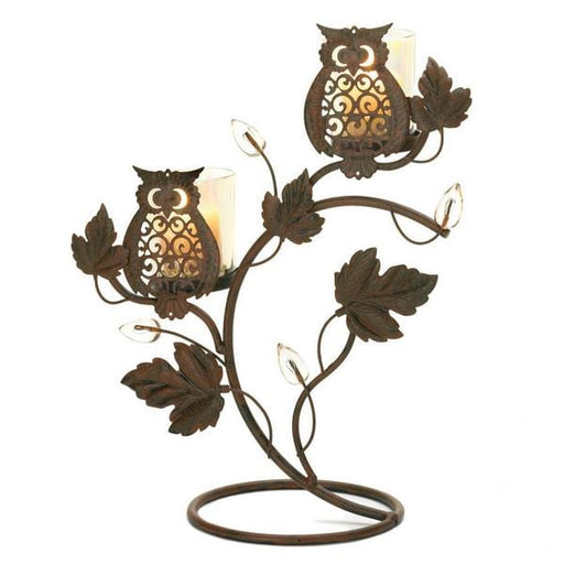 Iron Double Candle Holder with Cutout Owls - Giftscircle