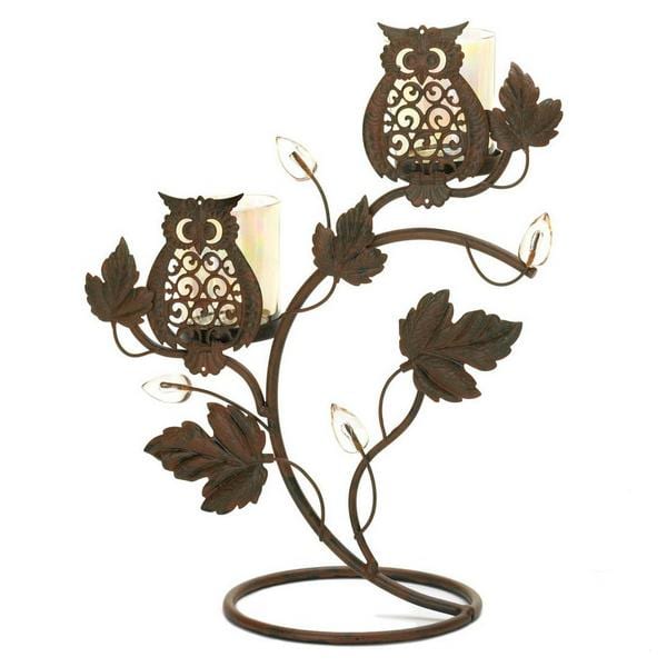 Iron Double Candle Holder with Cutout Owls - Giftscircle