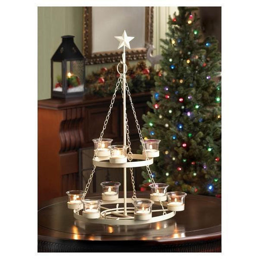Ivory Christmas Tree Iron Candle Chandelier - Giftscircle