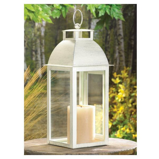 Ivory Distressed Metal Candle Lantern - 12.5 inches - Giftscircle