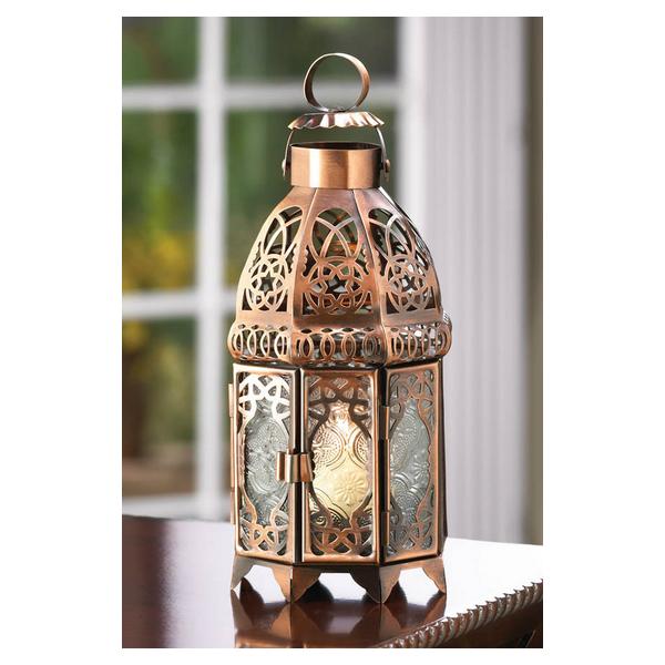 Lacy Cutout Copper-Tone Candle Lantern - 9.5 inches - Giftscircle