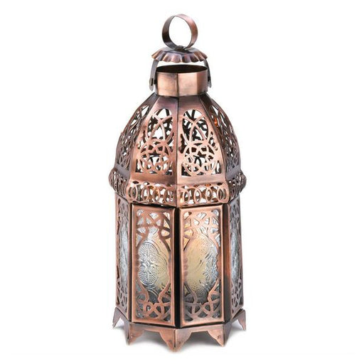 Lacy Cutout Copper-Tone Candle Lantern - 9.5 inches - Giftscircle