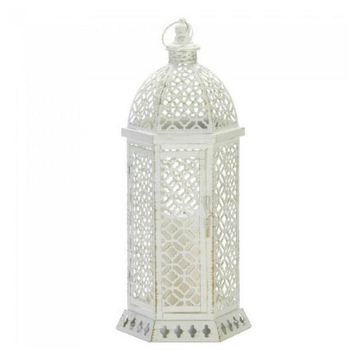 Lacy Cutout Distressed White Candle Lantern - 20 inches - Giftscircle