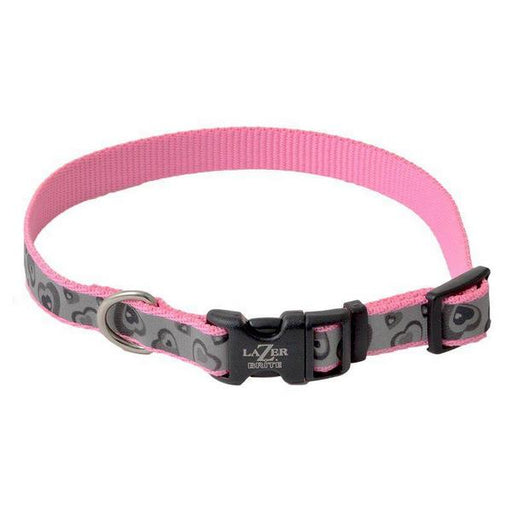 Lazer Brite Pink Hearts Reflective Adjustable Dog Collar - 12"-18" Long x 5/8" Wide - Giftscircle