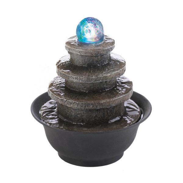 Lighted Stone-Look Tiered Round Tabletop Water Fountain - Giftscircle