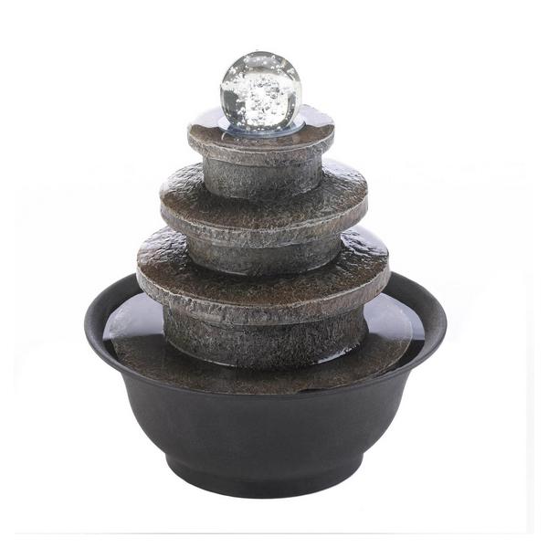Lighted Stone-Look Tiered Round Tabletop Water Fountain - Giftscircle
