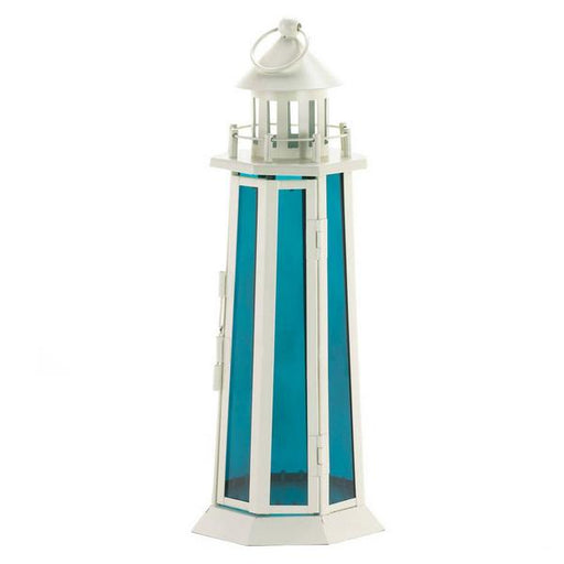 Lighthouse Candle Lantern with Ocean Blue Glass - Giftscircle